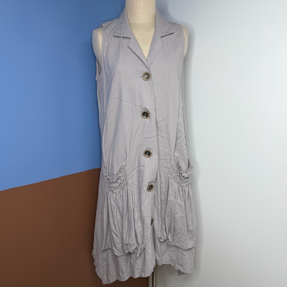 For Cynthia Linen Blend Blue Gray Dress Tunic Lagenlook Pockets Medium